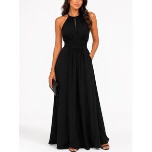 Black Halter Satin Keyhole Formal Dress Size 12 New